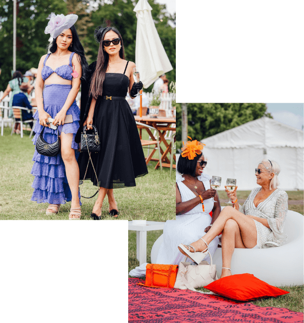 WOMEN DRESSED UP FOR A DAY AT HENLEY ROYAL REGATTA